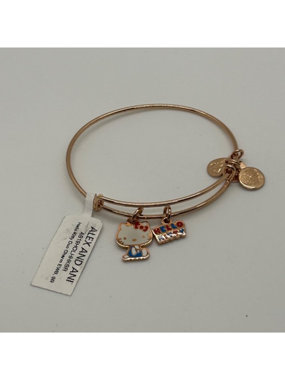 Alex And Ani Hello Kitty Duo Charm Bangle Bracelet Rose Gold Tone Expandable - Picture 8 of 11